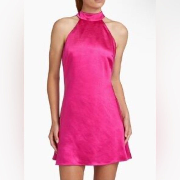 Elliatt NWT Zinnia Fuschia Satin Open Back Halter Party Mini Dress- Size XS - Picture 1 of 10
